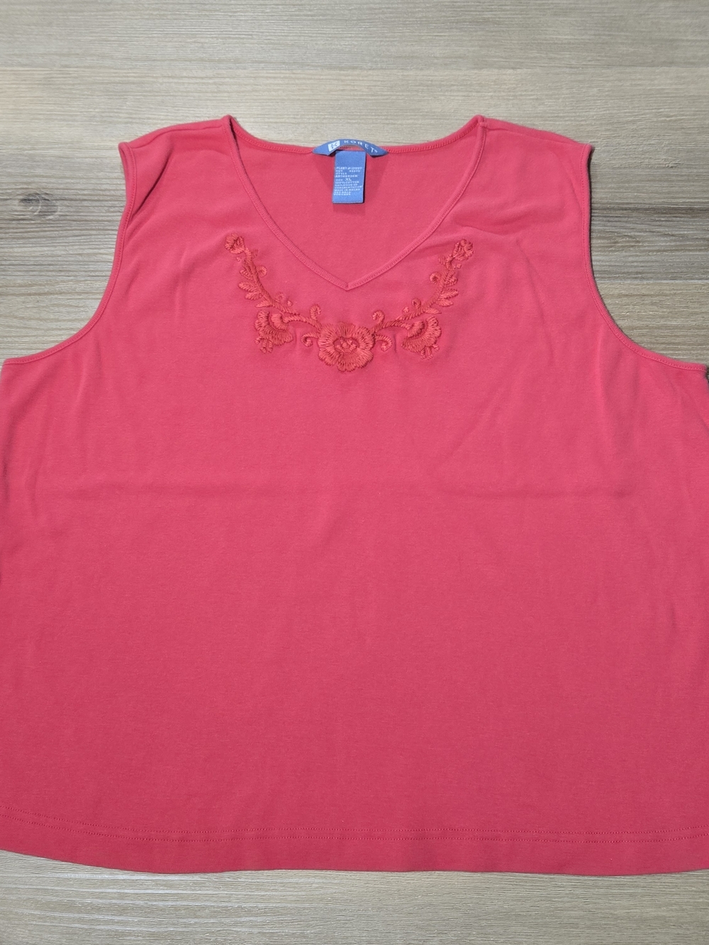 Koret Coral Pink Sleeveless V-Neck Tank with Embroidered Detail